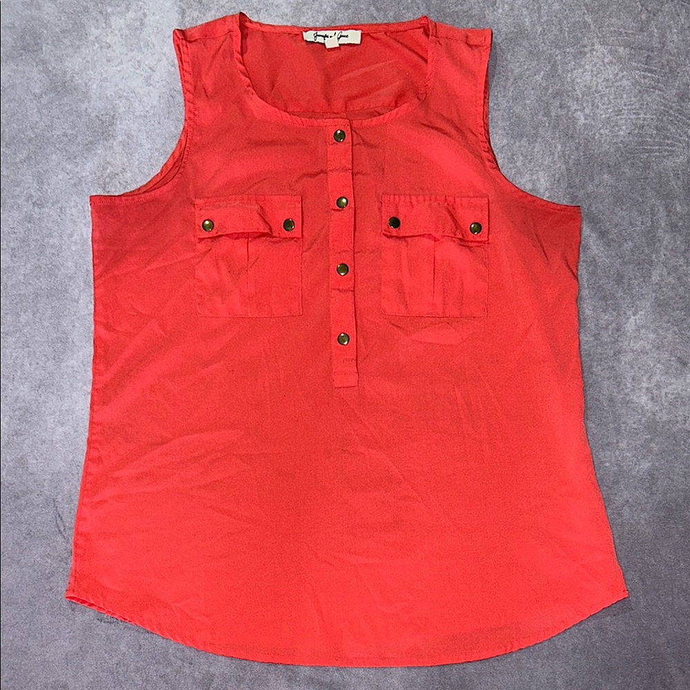 JENNIFER & GRACE Coral Button-Up Tank Top